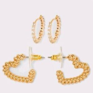 SUGARFIX by BaubleBar Crystal and Gold Beaded Hoop Earring Set 2pc - Gold-NWT